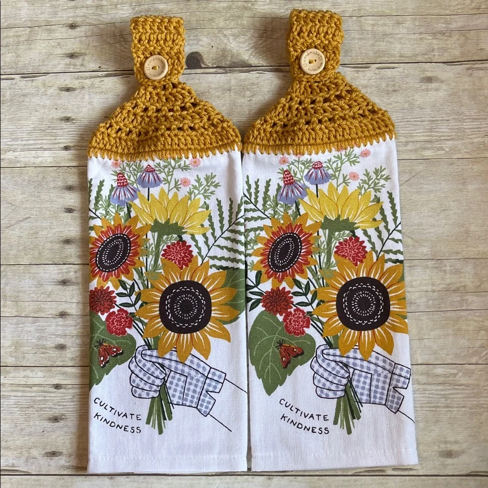 Sunflower Hanging HandTowels Set of 2 Dark Yellow Top Cultivate Kindness